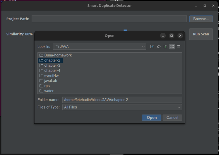 Target Project Selection Screenshot